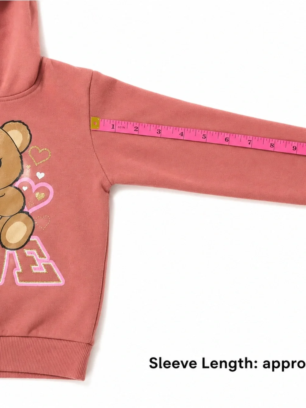 Girls Love Teddy Bear Heart LOVE Hoodie Pink Girls Size 4